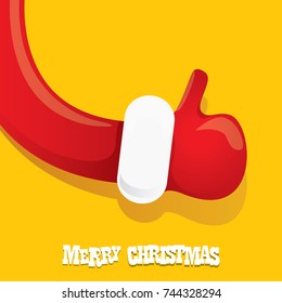vector funky cartoon Santa Claus like hand icon isolated on orange background . thumbs up santa hand symbol. merry christmas greeting card or party poster background