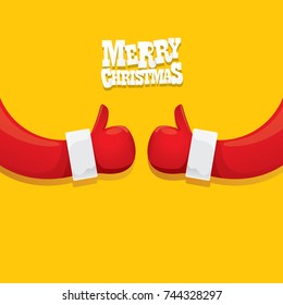 vector funky cartoon Santa Claus like hand icon isolated on orange background . thumbs up santa hand symbol. merry christmas greeting card or party poster background