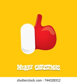 vector funky cartoon Santa Claus like hand icon isolated on orange background . thumbs up santa hand symbol. merry christmas greeting card or party poster background