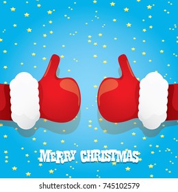 vector funky cartoon Santa Claus like hand icon isolated on night starry blue background . thumbs up santa hand symbol. merry christmas greeting card or party poster background