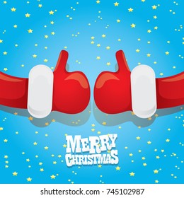 vector funky cartoon Santa Claus like hand icon isolated on night starry blue background . thumbs up santa hand symbol. merry christmas greeting card or party poster background