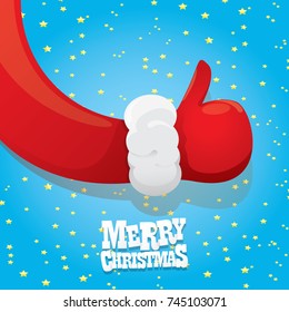 vector funky cartoon Santa Claus like hand icon isolated on night starry blue background . thumbs up santa hand symbol. merry christmas greeting card or party poster background