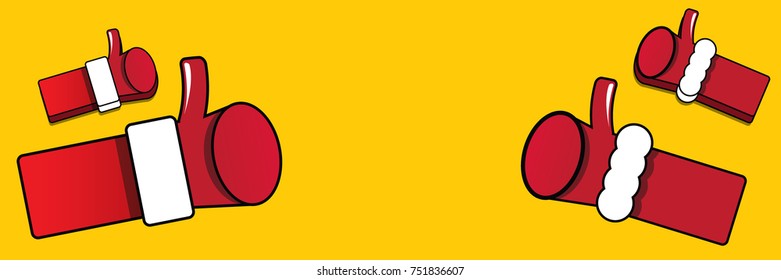 vector funky cartoon Santa Claus like hand icon isolated on orange background . thumbs up santa hand symbol. merry christmas horizontal banner background