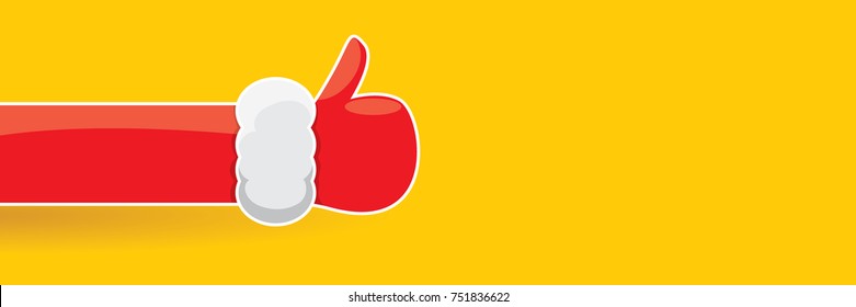 vector funky cartoon Santa Claus like hand icon isolated on orange background . thumbs up santa hand symbol. merry christmas horizontal banner background