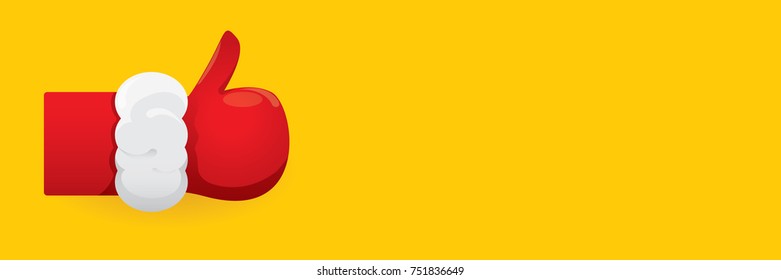 vector funky cartoon Santa Claus like hand icon isolated on orange background . thumbs up santa hand symbol. merry christmas horizontal banner background