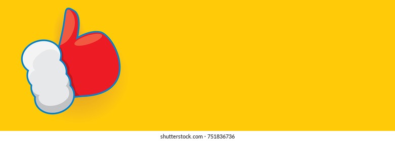 vector funky cartoon Santa Claus like hand icon isolated on orange background . thumbs up santa hand symbol. merry christmas horizontal banner background