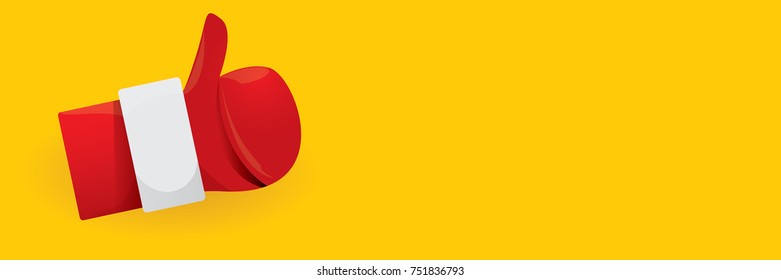 vector funky cartoon Santa Claus like hand icon isolated on orange background . thumbs up santa hand symbol. merry christmas horizontal banner background