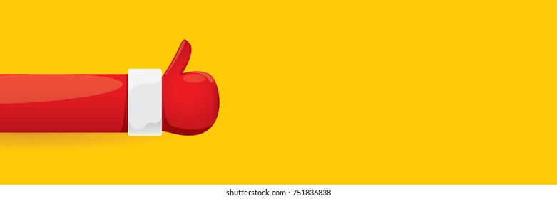 vector funky cartoon Santa Claus like hand icon isolated on orange background . thumbs up santa hand symbol. merry christmas horizontal banner background