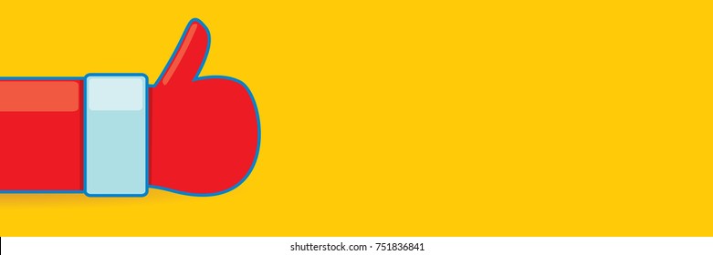vector funky cartoon Santa Claus like hand icon isolated on orange background . thumbs up santa hand symbol. merry christmas horizontal banner background