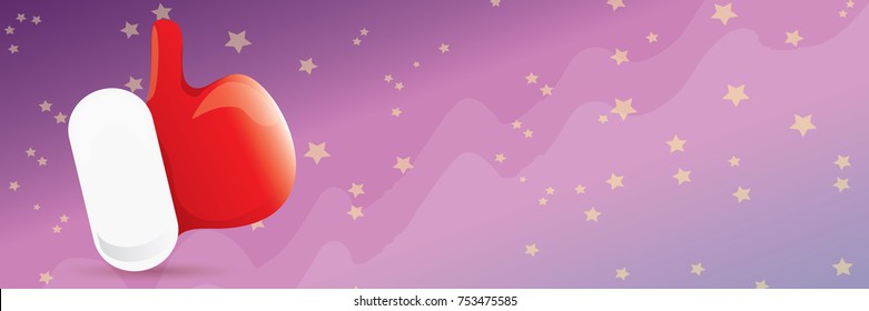 vector funky cartoon Santa Claus like hand icon isolated on violet night starry sky background . thumbs up santa hand symbol. merry christmas horizontal banner background