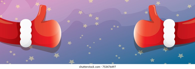 vector funky cartoon Santa Claus like hand icon isolated on orange background . thumbs up santa hand symbol. merry christmas horizontal banner background