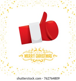 vector funky cartoon Santa Claus like hand icon isolated on white background with stars . thumbs up santa hand symbol. merry christmas greeting card or party poster background