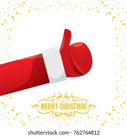 vector funky cartoon Santa Claus like hand icon isolated on white background with stars . thumbs up santa hand symbol. merry christmas greeting card or party poster background