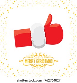 vector funky cartoon Santa Claus like hand icon isolated on white background with stars . thumbs up santa hand symbol. merry christmas greeting card or party poster background