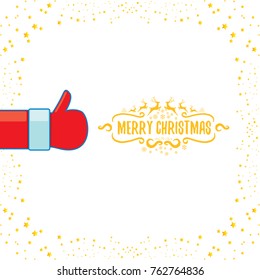 vector funky cartoon Santa Claus like hand icon isolated on white background with stars . thumbs up santa hand symbol. merry christmas greeting card or party poster background