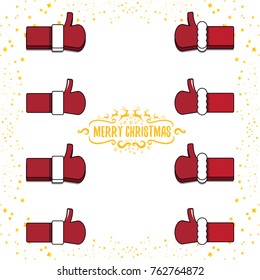 vector funky cartoon Santa Claus like hand icon isolated on white background with stars . thumbs up santa hand symbol. merry christmas greeting card or party poster background