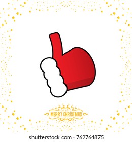vector funky cartoon Santa Claus like hand icon isolated on white background with stars . thumbs up santa hand symbol. merry christmas greeting card or party poster background