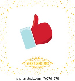 vector funky cartoon Santa Claus like hand icon isolated on white background with stars . thumbs up santa hand symbol. merry christmas greeting card or party poster background