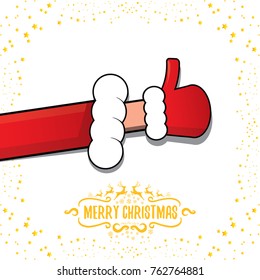 vector funky cartoon Santa Claus like hand icon isolated on white background with stars . thumbs up santa hand symbol. merry christmas greeting card or party poster background