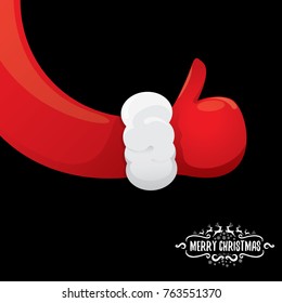 vector funky cartoon Santa Claus like hand icon isolated on black background with . thumbs up santa hand symbol. vector merry christmas greeting card, flyer, banner or party poster background