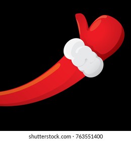 vector funky cartoon Santa Claus like hand icon isolated on black background with . thumbs up santa hand symbol. vector merry christmas greeting card, flyer, banner or party poster background