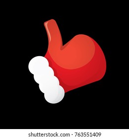 vector funky cartoon Santa Claus like hand icon isolated on black background with . thumbs up santa hand symbol. vector merry christmas greeting card, flyer, banner or party poster background