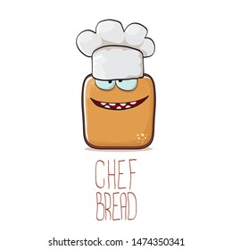 vector funky cartoon smiling toast bread chef character with white chef hat isolated on white background. Bakery or kids cafe funky logo or mascot design template