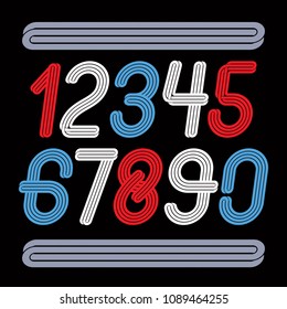 Vector funky elegant rounded numbers collection made with parallel stripes. Can be used in poster creation for discotheque of 70s and 80s.