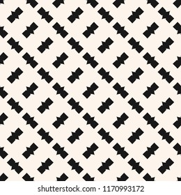 Vector funky geometric seamless pattern. Abstract monochrome background with small angular figures, geometrical elements in diagonal array. Simple repeatable texture. Black and white decorative design