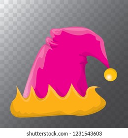 vector funky orange and pink stripped cartoon christmas elf hat isolated on transparent background. vector kids colorful elf hat icon or label. Christmas decorative design element for banner or poster
