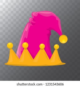 vector funky orange and pink stripped cartoon christmas elf hat isolated on transparent background. vector kids colorful elf hat icon or label. Christmas decorative design element for banner or poster