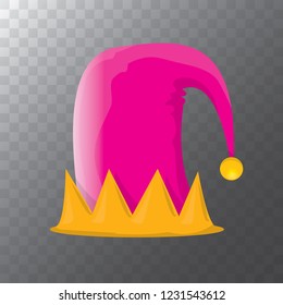 vector funky orange and pink stripped cartoon christmas elf hat isolated on transparent background. vector kids colorful elf hat icon or label. Christmas decorative design element for banner or poster