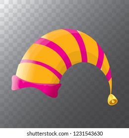 vector funky orange and pink stripped cartoon christmas elf hat isolated on transparent background. vector kids colorful elf hat icon or label. Christmas decorative design element for banner or poster