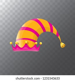 vector funky orange and pink stripped cartoon christmas elf hat isolated on transparent background. vector kids colorful elf hat icon or label. Christmas decorative design element for banner or poster