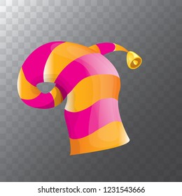 vector funky orange and pink stripped cartoon christmas elf hat isolated on transparent background. vector kids colorful elf hat icon or label. Christmas decorative design element for banner or poster