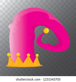 vector funky orange and pink stripped cartoon christmas elf hat isolated on transparent background. vector kids colorful elf hat icon or label. Christmas decorative design element for banner or poster