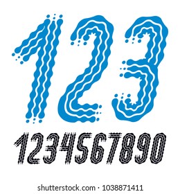 Vector funky, ornate numbers collection. Rounded bold italic numerals from 0 to 9 can be used in retro, disco, pop poster design. Created using waves, flowing lines.