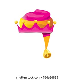 vector funky pink and orange stripped cartoon christmas elf hat isolated on white background. vector kids colorful elf hat icon or label. Christmas decorative design element for banner or poster