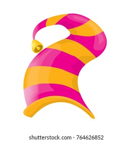 vector funky pink and orange stripped cartoon christmas elf hat isolated on white background. vector kids colorful elf hat icon or label. Christmas decorative design element for banner or poster