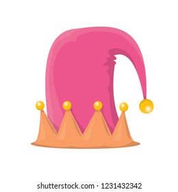 vector funky pink stripped cartoon christmas elf hat isolated on white background. vector kids colorful elf hat icon or label. Christmas decorative design element for banner or poster