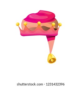 vector funky pink stripped cartoon christmas elf hat isolated on white background. vector kids colorful elf hat icon or label. Christmas decorative design element for banner or poster