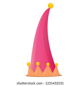 vector funky pink stripped cartoon christmas elf hat isolated on white background. vector kids colorful elf hat icon or label. Christmas decorative design element for banner or poster
