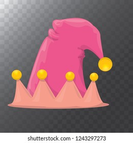 vector funky pink stripped cartoon christmas elf hat isolated on transparent background. vector kids colorful elf hat icon or label. Christmas decorative design element for banner or poster