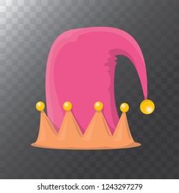 vector funky pink stripped cartoon christmas elf hat isolated on transparent background. vector kids colorful elf hat icon or label. Christmas decorative design element for banner or poster