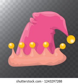 vector funky pink stripped cartoon christmas elf hat isolated on transparent background. vector kids colorful elf hat icon or label. Christmas decorative design element for banner or poster