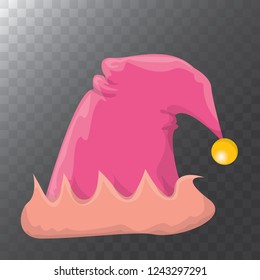 vector funky pink stripped cartoon christmas elf hat isolated on transparent background. vector kids colorful elf hat icon or label. Christmas decorative design element for banner or poster
