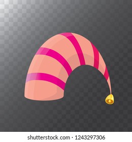 vector funky pink stripped cartoon christmas elf hat isolated on transparent background. vector kids colorful elf hat icon or label. Christmas decorative design element for banner or poster
