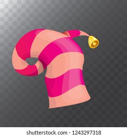 vector funky pink stripped cartoon christmas elf hat isolated on transparent background. vector kids colorful elf hat icon or label. Christmas decorative design element for banner or poster