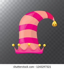 vector funky pink stripped cartoon christmas elf hat isolated on transparent background. vector kids colorful elf hat icon or label. Christmas decorative design element for banner or poster