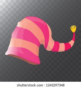 vector funky pink stripped cartoon christmas elf hat isolated on transparent background. vector kids colorful elf hat icon or label. Christmas decorative design element for banner or poster
